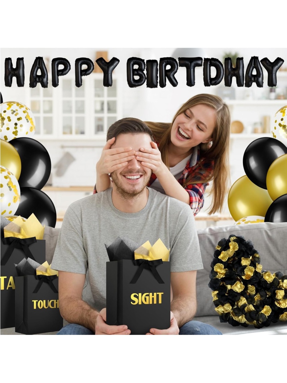 Black and Gold Happy Birthday Party Balloon and Gift Set